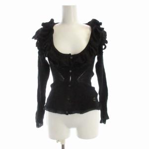 カーディガン ニット フリル 長袖 40 黒 ブラック /RO