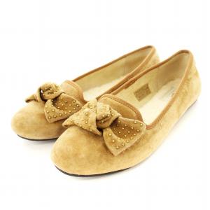 パンプス フラット スタッズ スエード 24cm ベージュ 1004766 /MM