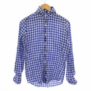 シャツ 長袖 チェック柄 37 141/2 青 白 /BM