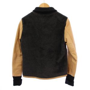 SLOWGUN スタジャン ブルゾン ジャケット 素材切替 裏地ヒョウ柄 アルパカ ウール 1 グレー ベージュ /BM