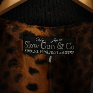 SLOWGUN スタジャン ブルゾン ジャケット 素材切替 裏地ヒョウ柄 アルパカ ウール 1 グレー ベージュ /BM