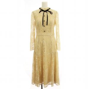 20AW ワンピース CWF0204047 シースルー 総レース 花柄 ロング 長袖 34 ベージュ /G