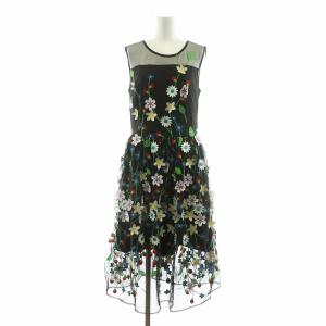 ノースリーブワンピース ひざ丈 刺繍 フラワーモチーフ 0 ブラック 0S502 /NQ