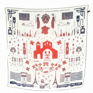 CHANEL ココマーク スカーフ 総柄 シルク 絹 白 ホワイト 青 ブルー 赤 レッド /AN7 OH