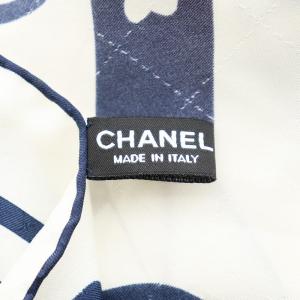 CHANEL ココマーク スカーフ 総柄 シルク 絹 白 ホワイト 青 ブルー 赤 レッド /AN7 OH