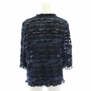 Leilian オリジナル ORIGINAL カーディガン 七分袖 フリル 総柄 シアー 11 紺 ネイビー SA-0702290