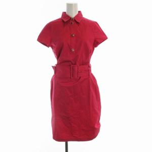 ワンピース ひざ丈 ベルト付き 半袖 USA6 ピンク /RO