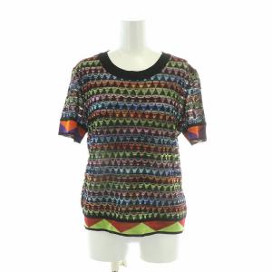 ニット 半袖 クルーネック ストレッチ 総柄 F マルチカラー /BB
