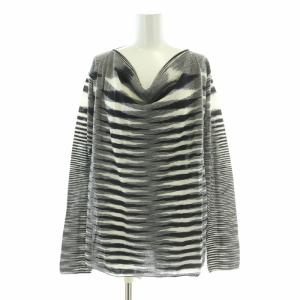 ニット セーター 長袖 ドレープ ウール ボーダー柄 F 黒 ブラック 白 ホワイト /BB