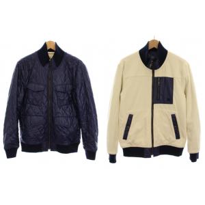 リバーシブル キルティングジャケット 中綿 フリース ジップアップ L ホワイト ネイビー D1F04-703-28