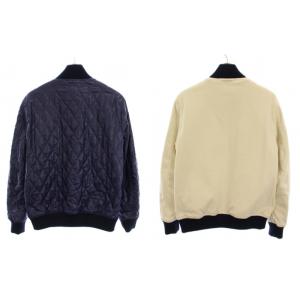 BURBERRY BLACK LABEL リバーシブル キルティングジャケット 中綿 フリース ジップアップ L ホワイト ネイビー D1F04-703-28