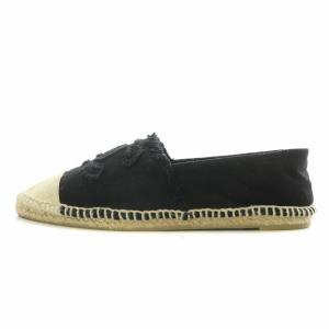 CHANEL フラットシューズ スリッポン ローカット ココマーク エスパドリーユ ロゴ 切替 35 黒 ブラック /BB