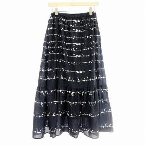 SLOBE IENA 22AW SPLASHボーダー スカート ロング フレアスカート F ネイビー 紺 /G