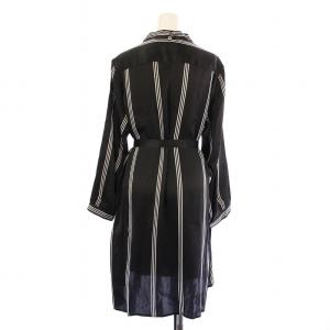 ANN DEMEULEMEESTER スキッパーシャツ ロング丈 ストライプ柄 シルク 40 ブラック ホワイト