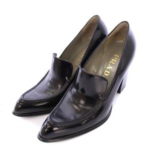 パンプス アーモンドトゥ チャンキーヒール レザー 36 黒 ブラック /BB