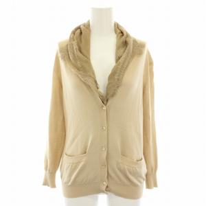 ニットカーディガン Vネック 長袖 レース 麻 リネン カシミヤ混 38 ベージュ D2051 319TCZ