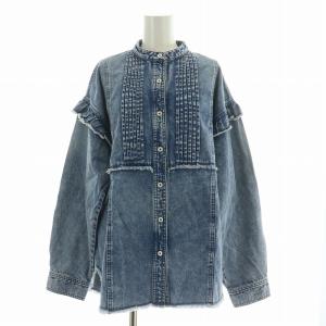 25SS デニムフリルシャツ ブラウス 長袖 バンドカラー ヴィンテージ感 F 青 ブルー タグ付き 202251014001