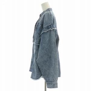 ROSE BUD 25SS デニムフリルシャツ ブラウス 長袖 バンドカラー ヴィンテージ感 F 青 ブルー タグ付き 202251014001