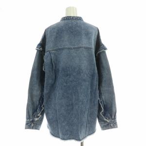 ROSE BUD 25SS デニムフリルシャツ ブラウス 長袖 バンドカラー ヴィンテージ感 F 青 ブルー タグ付き 202251014001