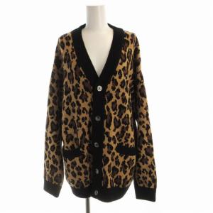 レオパード柄 Vカーディガン ニット ヒョウ柄 長袖 M 茶 ブラウン 黒 ブラック 11-15-1086-925