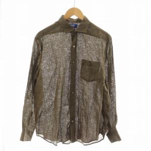 シャツ 長袖 麻 リネン100％ L カーキ PN1010 /NQ