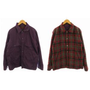 2WAY リバーシブルジャケット チェック L 紫 パープル 赤 レッド /EE