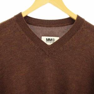 MM6 Maison Margiela エルボーパッチVネックニット ニット セーター 薄手 長袖 カットソー XS 茶 S52HA0261 /MM