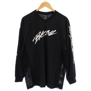 Tシャツ カットソー 長袖 Vネック 切替 メッシュ ロゴ M 黒 /BM