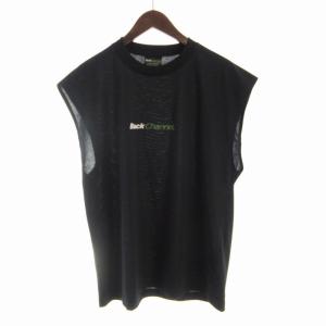 Tシャツ カットソー ノースリーブ プリント M 黒 ブラック /RO