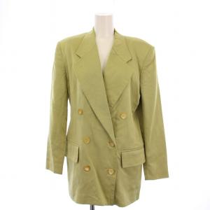 テーラードジャケット 総裏地 ダブル 6B ウール シルク 38 黄緑 /BM