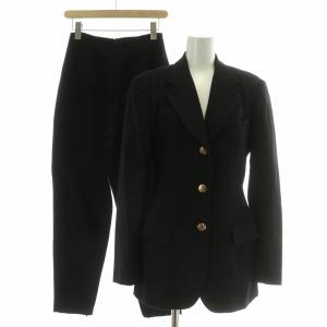 セットアップ テーラードジャケット 金ボタン シングル 総裏地 スラックスパンツ ウール 40 黒 ブラック
