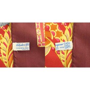 Salvatore Ferragamo スカーフ 総柄 アニマル柄 絹 シルク 赤 レッド ボルドー 黄 イエロー /YT OH