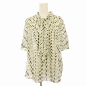 ボウタイ シャツ ブラウス 半袖 総柄 2 白 ホワイト BC15386421JJ /EE