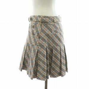 BURBERRY BLUE LABEL キュロット ハーフパンツ ショート プリーツ ノバチェック ベルト付き 36 ベージュ FQ516-239-79