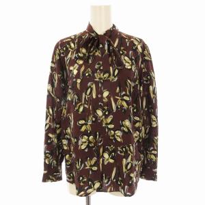 シャツ ブラウス 長袖 絹 シルク 花柄 36 茶 ブラウン 13019401304 /EE