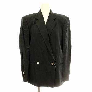 リネン テーラードジャケット ダブル 麻 9 黒 ブラック /G