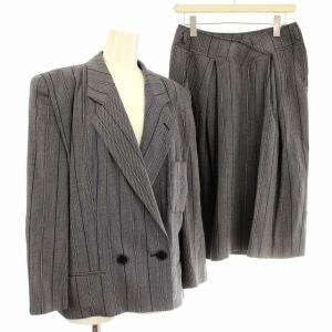 スーツ セットアップ ストライプ ジャケット スカート ひざ丈 44 ネイビー 紺 /G