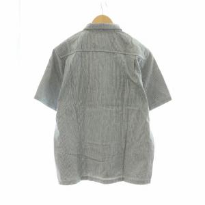 Back Channel ワークシャツ ストライプ 半袖 ハーフジップ 刺繍 M ネイビー ホワイト /NQ