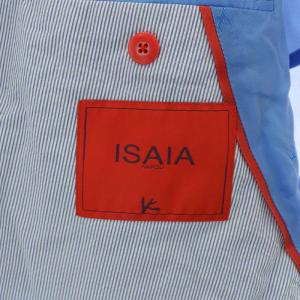 ISAIA テーラードジャケット ブレザー アウター シングル 背抜き ストライプ柄 50 青 ブルー /BB
