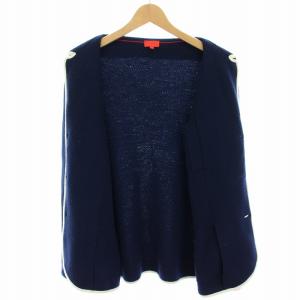 ISAIA ニットテーラードジャケット シングル M 紺 ネイビー 白 ホワイト MG7777/000 /YT