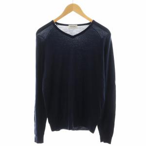 ニット カットソー 長袖 ウール L 紺 ネイビー /AN52