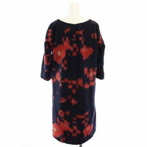 Pal'las Palace ワンピース ひざ丈 長袖 チュニック 花柄 ウール 2 紺 ネイビー 赤 レッド /YT