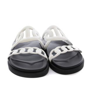 HERMES エクストラ シェーヌダンクル サンダル 37 白 黒