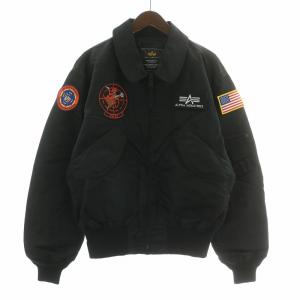 フライトジャケット ブルゾン アウター ジップアップ ナイロン ロゴ ワッペン L 黒 ブラック TA0225-001