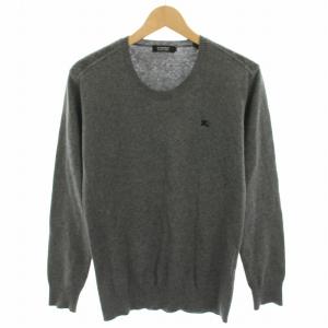 ニット セーター クルーネック 長袖 肩チェック柄 カシミヤ混 2 グレー BMT41-308-06 /YT