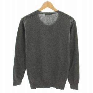 BURBERRY BLACK LABEL ニット セーター クルーネック 長袖 肩チェック柄 カシミヤ混 2 グレー BMT41-308-06 /YT