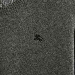 BURBERRY BLACK LABEL ニット セーター クルーネック 長袖 肩チェック柄 カシミヤ混 2 グレー BMT41-308-06 /YT