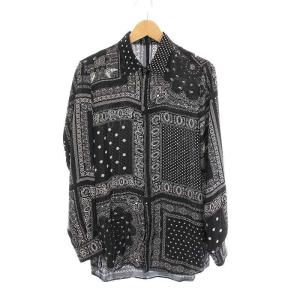 デシンパッチワークバンダナプリント シャツ 総柄 長袖 M 黒 白 87804110 /YM