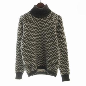 ニット セーター プルオーバー 総柄 タートルネック 長袖 44 グレー 白 ホワイト /RO