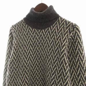 Messagerie ニット セーター プルオーバー 総柄 タートルネック 長袖 44 グレー 白 ホワイト /RO